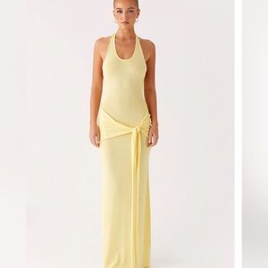 Peppermayo Yellow Halter Maxi Dress with Waist Tie